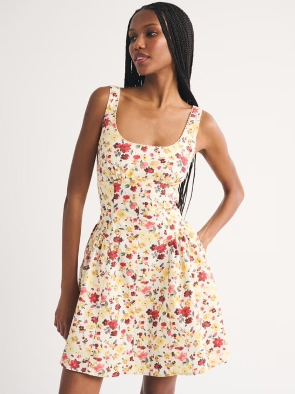 100% Cotton A&F Bra-Free Dylan Cream Floral Mini Dress